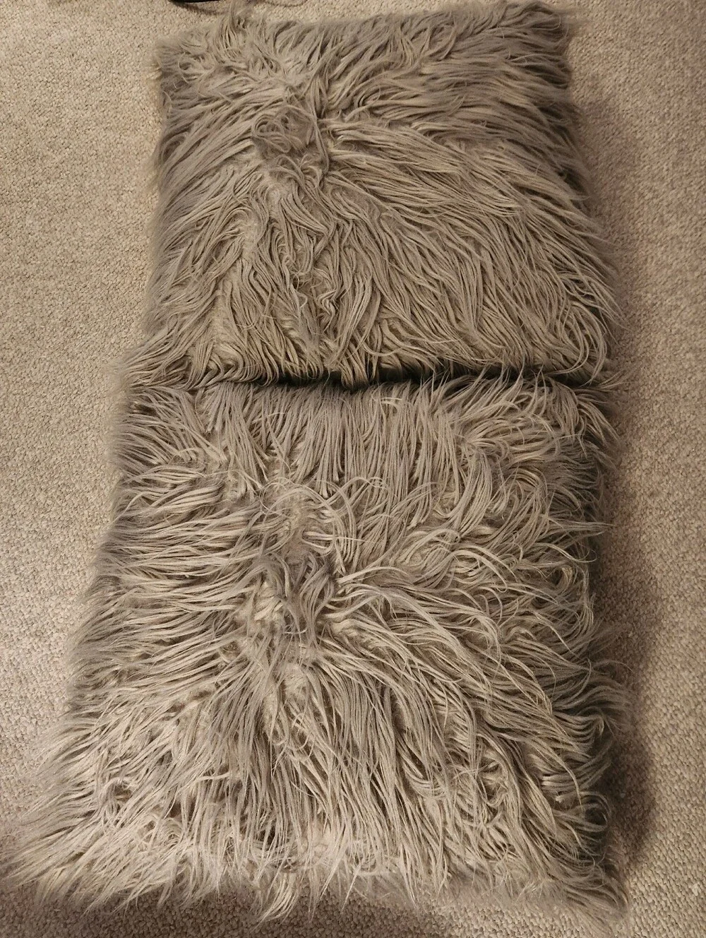 2 Plush Faux Fur Throw Pillows - Gray